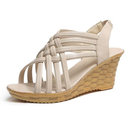 Dames Zomer Wedge Sandalen Platform Open Teen Hoge Hakken Dunne Bandjes Koreaanse Casual Schoenen Gebreide Romeinse Sandalen 37