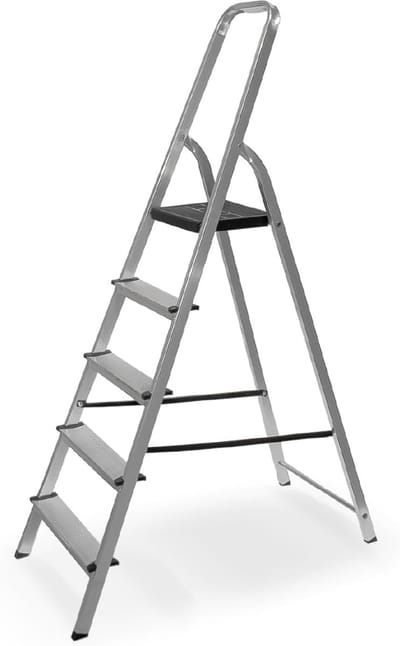 Inklapbare Aluminium Ladder - Vouwladder 5 Treden - Veilig Klussen - Met Bovenste Leuning - Hoogte 179 cm