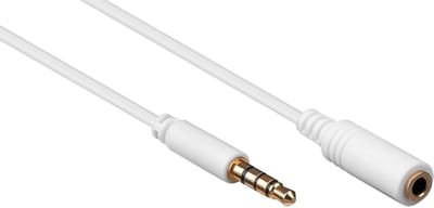 Pro MiniJack 3.5mm Ext. 4P - Wh - 1m: MiniJack 3,5 mm verlengkabel met vier polen - wit - 1 meter