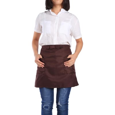 7 Effen Kleuren Halflang Polyester Schort Unisex Striktype Met Zakken Voor Ober Serveerster Brown