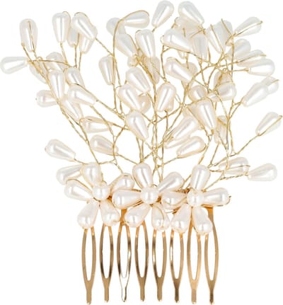 Haarsoires Haarspeld Sierkam Opsteekkam 6cm - Bloem Parel Kralen - Goud wit - Haarversierkam - Haar Versiering