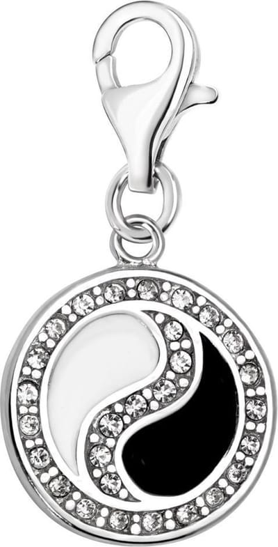 Quiges – Charm – Hanger - 3D Yin-Yang Teken met Zirkonia - Verzilverd - karabijnslot - geschikt - voor - Bedelarmband - QHC058