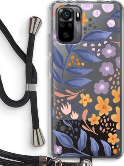 Case Company® - Hoesje met koord geschikt voor Xiaomi Redmi Note 10 Pro hoesje met Koord - Flowers with blue leaves - Telefoonhoesje met Zwart Koord - Bescherming aan alle Kanten en Over de Schermrand