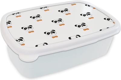 Broodtrommel Wit - Lunchbox - Brooddoos - Panda - Zwart - Wit - Patroon - 18x12x6 cm - Volwassenen