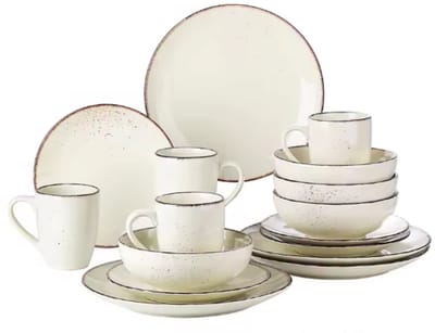 Ziza Serviesset - 16 delig - 4 persoons - Beige - Dinerborden - Bordenset - Diepe borden - Ontbijtborden - Servies