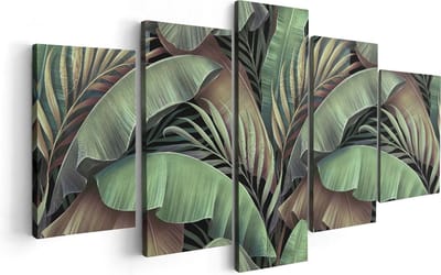 Artaza Canvas Schilderij Vijfluik Tropische Bladeren  - 100x50 - Foto Op Canvas - Canvas Print