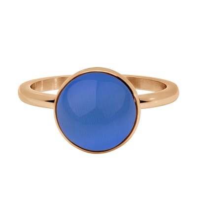 Quiges Stapelring Dames - Vulring - RVS Roségoudkleurig met Blauwe Cateye - Maat 21 - Hoogte 2mm