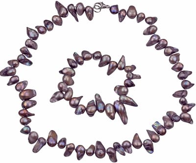 Zoetwater parel ketting set Pearl Blister Taupe - parelketting + parel armband - echte parels - sterling zilver (925) - taupe - bruin - grijs - zilver - sieraden zakje - parelketting dames - parel armband dames - parel set dames