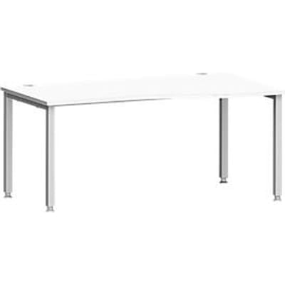Bureau MODENA FLEX, vrije vorm, aanbouw rechts, 4-poots vierkante buis, B 1800 x D 1000/800 x H 720-820 mm, wit/wit aluminium