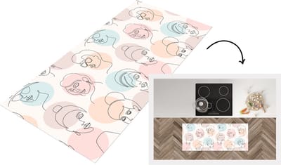 Keukenloper - Loper keuken - Vrouwen - Pastel - Line Art - Patronen - 120x50 cm - Keukenloper vinyl