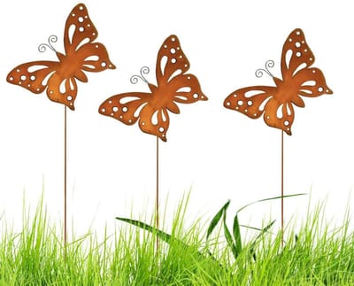 Set van 3 Rustige Vlinder Tuinstekers - Unieke Metalen Decoratie voor Tuin en Balkon