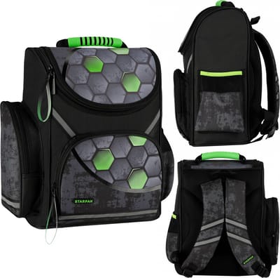 Schoolrugzak Football Zwart- verstijfde ,Groen voor Jongens, Schooltas 37x32x22 cm met een verstevigde rug