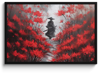 Poster in lijst - Fotolijst 90x60 cm - Posters - Rode bloemen - mistig - Man - Posterlijst zwart - Decoratie - Wanddecoratie woonkamer - Muurdecoratie slaapkamer