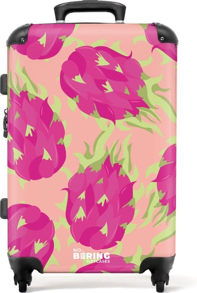 NoBoringSuitcases.com® - Koffer groot - Rolkoffer lichtgewicht - Oranje met dragonfruit - Reiskoffer met 4 wielen - Grote trolley XL - 20 kg bagage