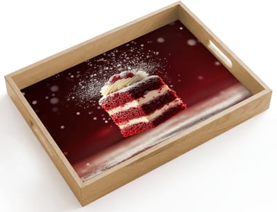 Dienblad hout 40x30 cm - Schootdienblad - Rode - Velvet - Taart - Eten - Borrelplank rechthoek - Plateau dienbladen
