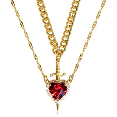 Hart en Zwaard Ketting - Koppel Kettingen - Verguld ROESTVRIJ STAAL Zirkonia Kristal Ring Armband Ketting Sieraden Set No box