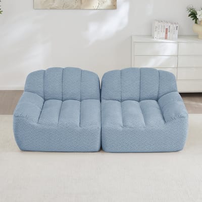 MODFU Modulaire 2-Zits Bank - Frameloos - Schelpvormig - Voor Woonkamer - Fleece Met Korrelstructuur - Blauw