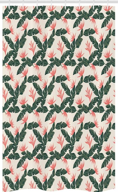 ABAKUHAUS Oerwoud douchegordijn – 120x180 cm – Polyester, waterafstotend, Kleur: legergroen/koraalrood/ivoor