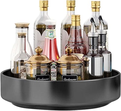 Famanu – Draaibaar kruidenrek 26 cm antislip lazy susan keukenorganizer van koolstofstaal voor kruiden potjes flessen en kleine accessoires zwart