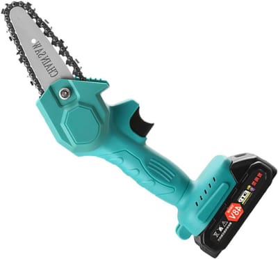 Elektrische Kettingzaag - Mini Zaag - Hout Bewerken - Eén Hand Bediening - 10 cm Geleideplaat - Groen