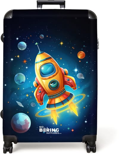 NoBoringSuitcases.com® - Koffer groot - Reiskoffer lichtgewicht - Raket - Ruimte - Planeten - Kinderen - Jongen - Rolkoffer met 4 wielen - Grote trolley XL - 98 liter bagage