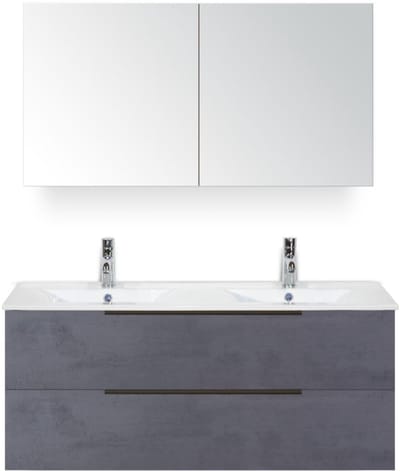 Seville Badmeubelset 120 cm - 2 Laden Beton Antra Edge - Wastafel Enjoy Dubbel met Spiegel