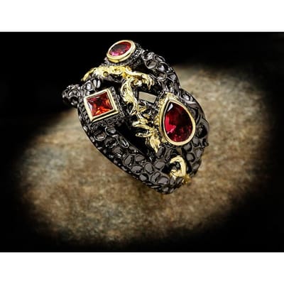 Tweekleurige gegalvaniseerde gekleurde zirkonia ring Europese en Amerikaanse mode retro dames sieraden No. 7 black