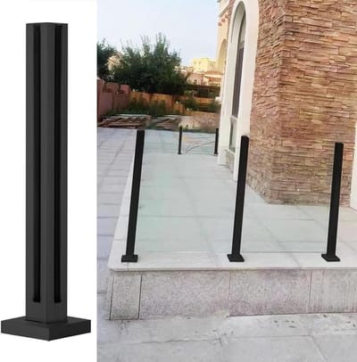 Glazen Balustrade Paal - RVS Hekpaal - Terras Afschermen - Roestvrij 304 Staal - 85 cm Hoog - Mat Zwart