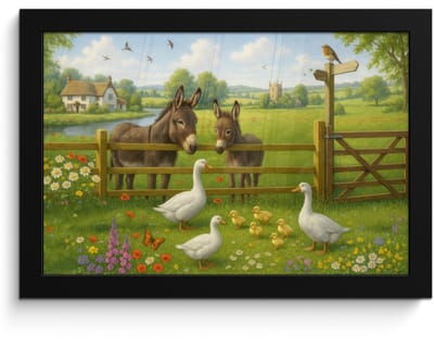 Poster in lijst - Fotolijst 30x20 cm - Posters - Ezels - Ganzen - Kleurrijk - Posterlijst zwart - Decoratie - Wanddecoratie woonkamer - Muurdecoratie slaapkamer