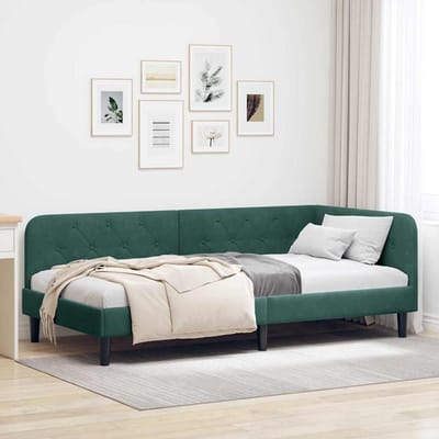 vidaXL - Hoek - Bed - Frame - Donkergroen - 100 - x - 200 - cm - Fluweel