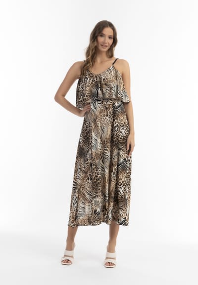 Faina Maxi-jurk met dierenprint Dames beige