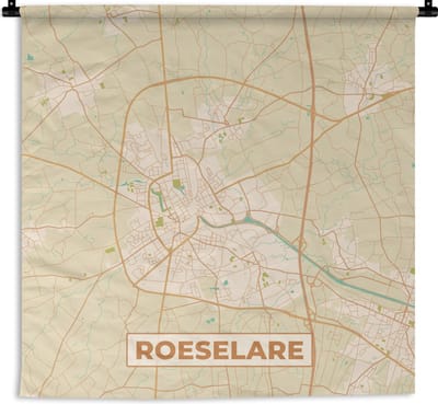 Wandkleed - Wanddoek - Kaart - België - Stadskaart - Roeselare - Plattegrond - 180x180 cm - Wandtapijt