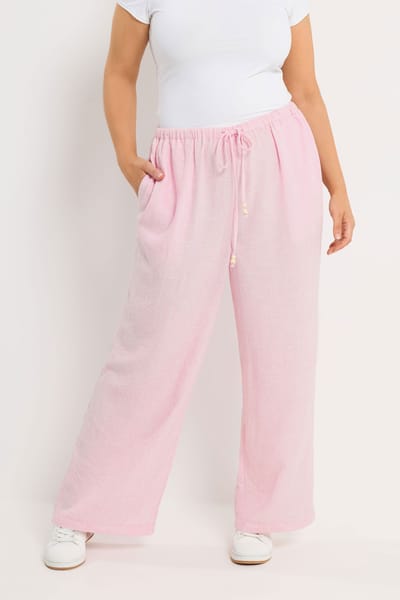 Yours Lichtroze Linnen Look Broek Met Wijde Pijpen Size 48
