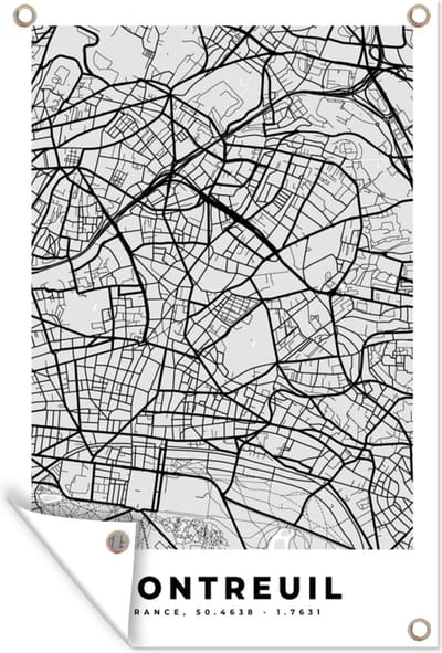Muurdecoratie Stadskaart - Frankrijk - Kaart - Montreuil - Plattegrond - 120x180 cm - Tuinposter - Tuindoek