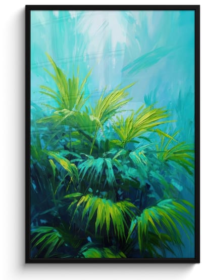 Poster in lijst - Fotolijst 80x120 cm - Posters - Bladeren - Groen - Schilderij - Abstract - Posterlijst zwart - Decoratie - Wanddecoratie woonkamer - Muurdecoratie slaapkamer