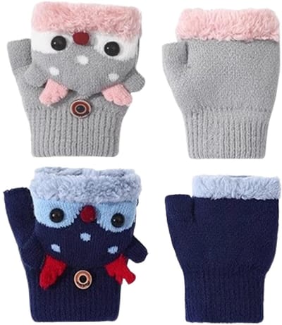 Dailygoods- Vingerloze Handschoenen 2 Paar - Vingerloze Handschoenen Kind - Flip Tophandschoenen - Warme Winterhandschoenen - Fleece - Koudebestendig - Kinderen Handschoenen