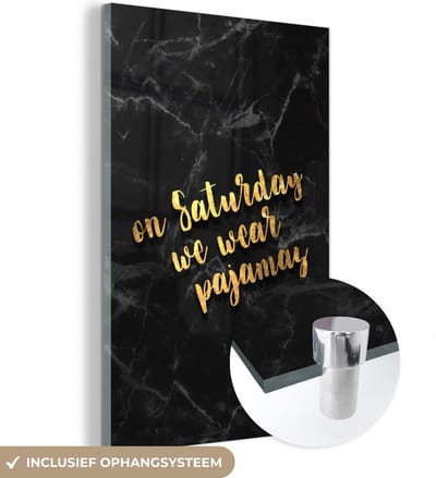 MuchoWow® Glasschilderij 40x60 cm - Schilderij acrylglas - Quotes - Pyjama - Goud - Marmer - Foto op glas - Schilderijen