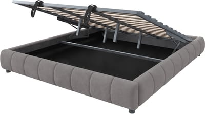COVREO Bedframe met hydraulische opbergruimte – 180x200 cm – Tweepersoonsbed met LED-strip – zonder hoofdbord – Grijs - zonder matras