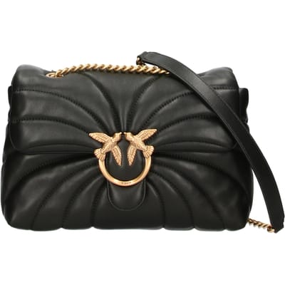 PINKO Leren schoudertas Love Puff Classic CL Sheep Nappa Quilt Black - Antique Gold zwart