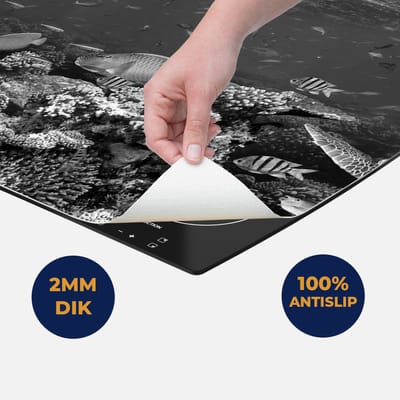Chefcare Inductie Beschermer Vissen met Koraalrif in de Oceaan - Zwart Wit - 60x50 cm - Afdekplaat Inductie - Kookplaat Beschermer - Inductie Mat