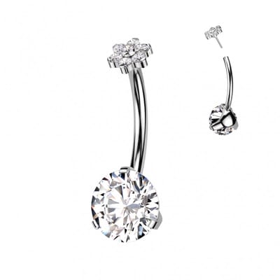 Navelpiercing titanium steen met bloem top - LMPiercings