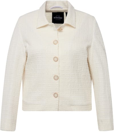 Ulla Popken - Dames - Bouclé-jasje overhemdkraag acetaatvoering - Off-white - Maat 46+