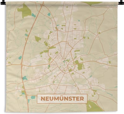 Wandkleed - Wanddoek - Neumünster - Vintage - Kaart - Stadskaart - Plattegrond - 180x180 cm - Wandtapijt