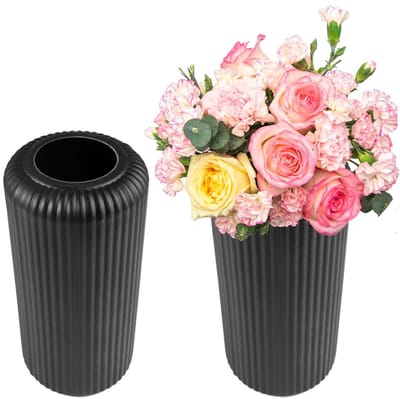 Vaas, 20x10 cm bloemenvaas zwart, moderne gestreepte vazen, breukveilige decoratieve bloemenvaas, tafeldecoraties, arrangement van boeketten voor woonkamer, kantoor