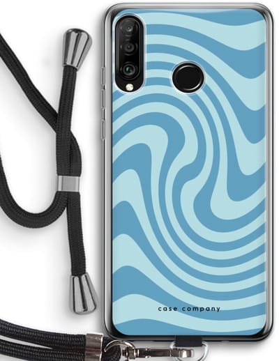 Case Company® - Hoesje met koord geschikt voor Huawei P30 Lite hoesje met Koord - Swirl Blauw - Telefoonhoesje met Zwart Koord - Bescherming aan alle Kanten en Over de Schermrand