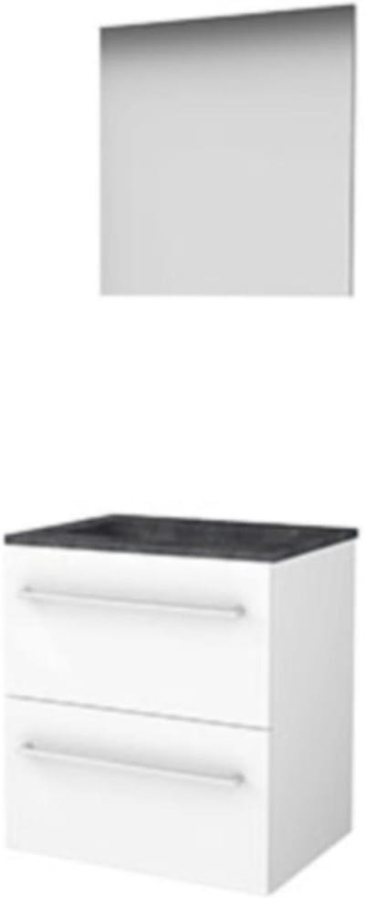 Basic-Line Basic 46 Badkamermeubelset - 60 x 46 cm - Met Grepen - 2 Lades - Hardstenen Wastafel - 1 Kraangat - Spiegel - Ice White