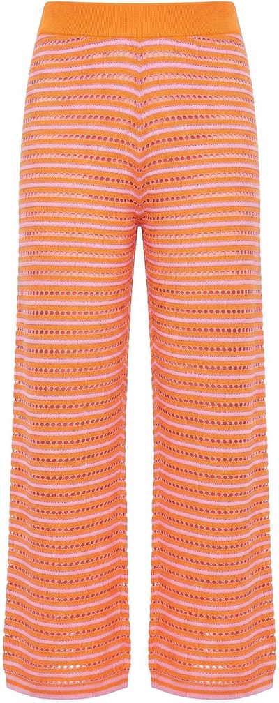 Studio Untold - Dames - Broek wijde pijpen strepen en structuur - Lichtroze - Maat 46+