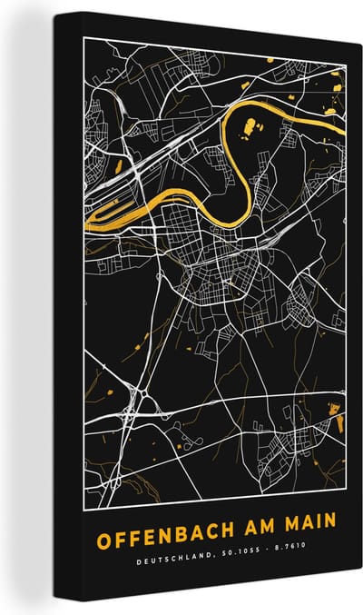Canvas Schilderij Goud – Duitsland – Plattegrond – Gold – Stadskaart – Kaart – Offenbach am Main - 20x30 cm - Wanddecoratie
