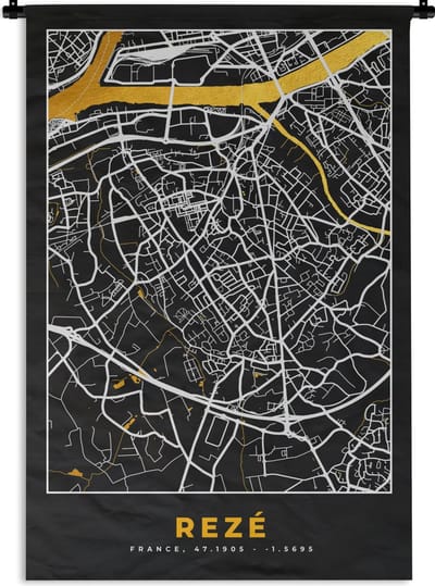 Wandkleed - Wanddoek - Rezé– Plattegrond – Frankrijk – Kaart – Stadskaart - 120x180 cm - Wandtapijt