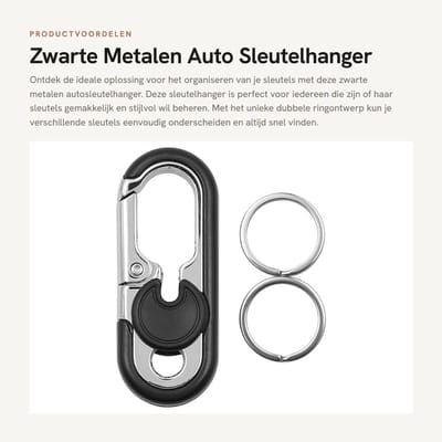 Dailygoods- Sleutelhanger Metalen - Dubbele Ring - Auto Sleutelhanger - Gepersonaliseerd - Zwart - 360 Graden Draaiend - Autosleutelhanger